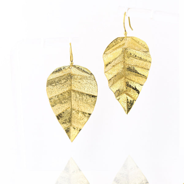 Brass Leaf Earrings - Revital Exotic Jewelry & Apparel