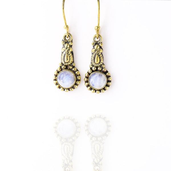 Moonstone Brass Earrings - Revital Exotic Jewelry & Apparel