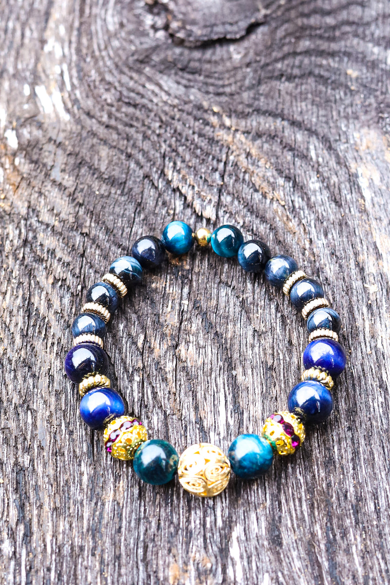 Golden Eye of the Tiger - Blue Tiger Eye Wrist Mala