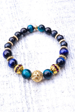 Golden Eye of the Tiger - Blue Tiger Eye Wrist Mala