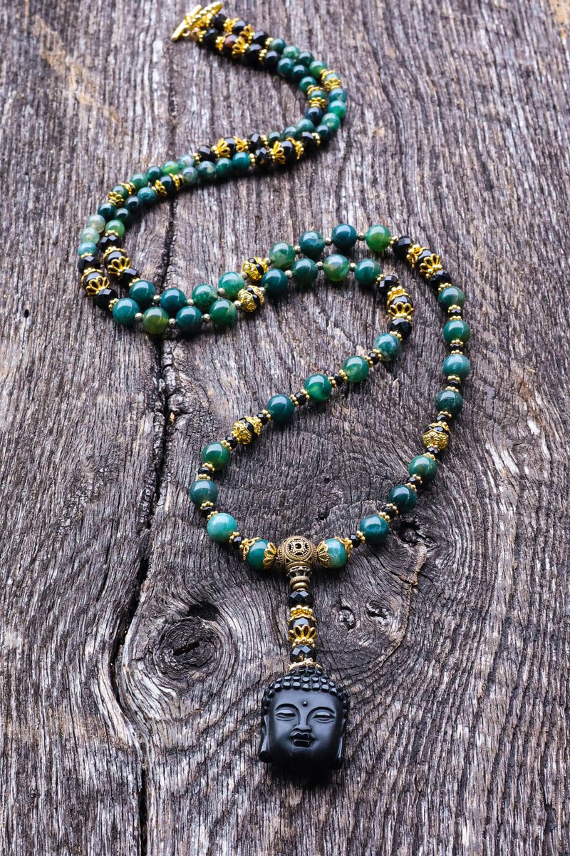 Universal Protection - Moss Agate Mala