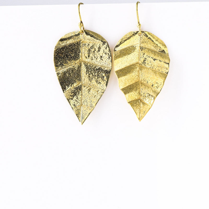 Brass Leaf Earrings - Revital Exotic Jewelry & Apparel