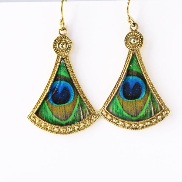 Brass Peacock Earrings - Revital Exotic Jewelry & Apparel