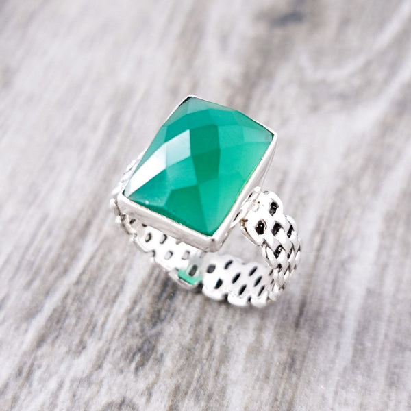 Green Chalcy Chain Link Ring - Revital Exotic Jewelry & Apparel