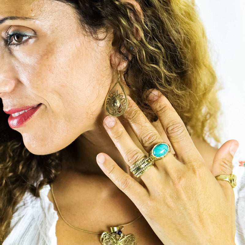 Jaisala Turquoise Brass Ring - Revital Exotic Jewelry & Apparel