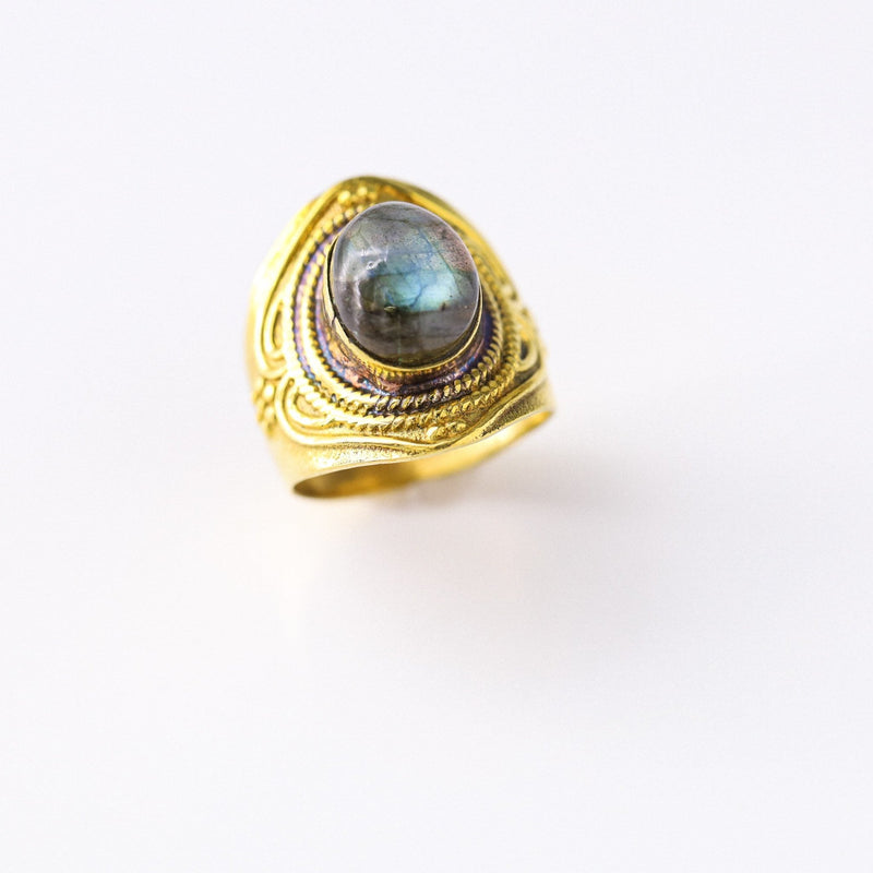 Kishan Labradorite Brass Ring - Revital Exotic Jewelry & Apparel