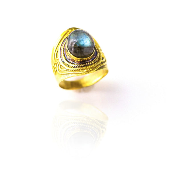 Kishan Labradorite Brass Ring - Revital Exotic Jewelry & Apparel