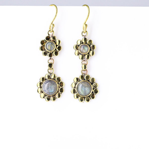 Labradorite Brass Dangle Earrings - Revital Exotic Jewelry & Apparel