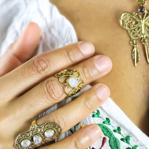 Madina Moonstone Brass Ring - Revital Exotic Jewelry & Apparel