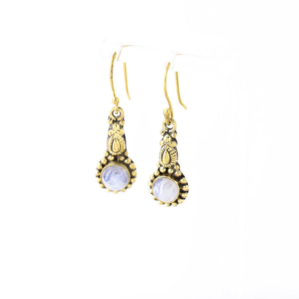 Moonstone Brass Earrings - Revital Exotic Jewelry & Apparel