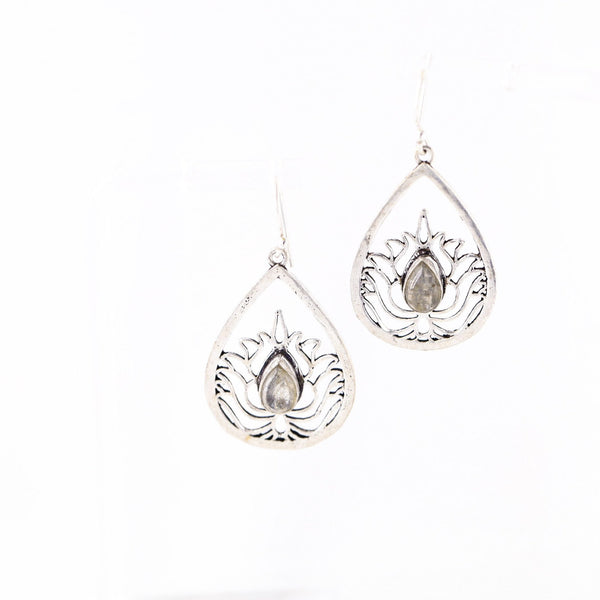 Silver Lotus Earrings - Revital Exotic Jewelry & Apparel