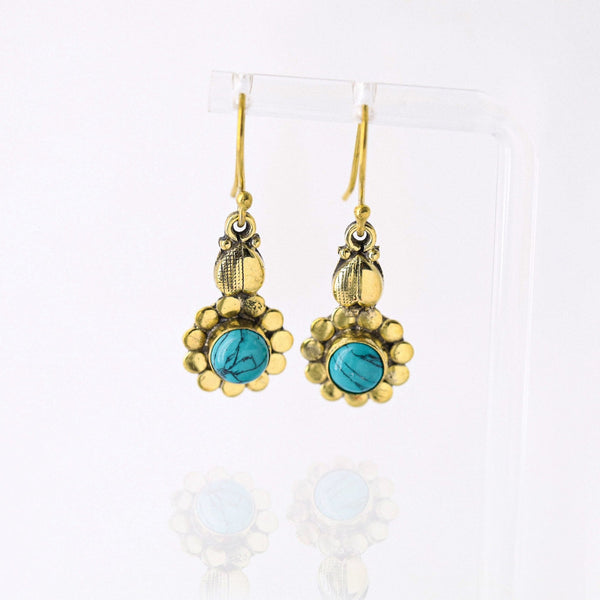 Turquoise Brass Earrings - Revital Exotic Jewelry & Apparel