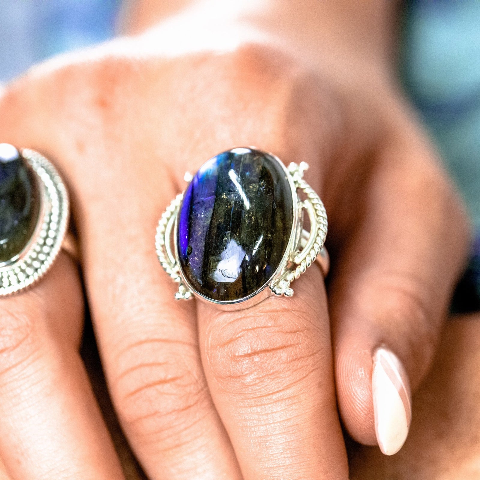 Silver Labradorite Rings